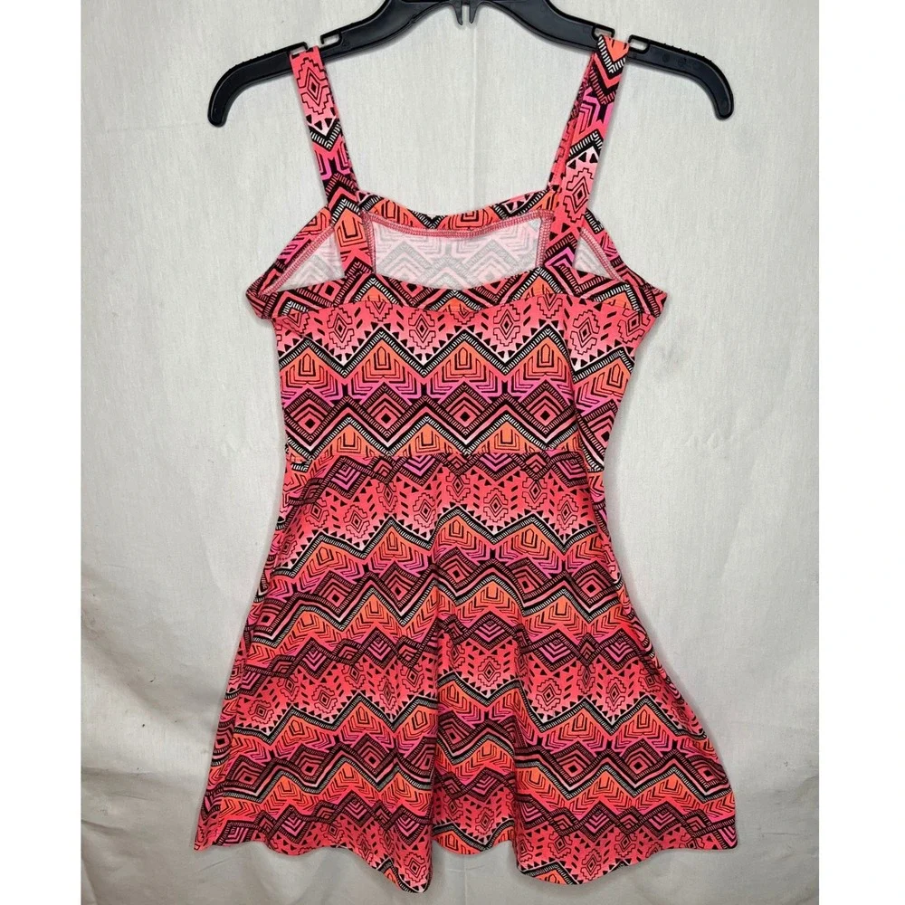 Justice Girls Pink Orange Tribal Geometric Skater‎ Dress Size 14/16 Sleeveless